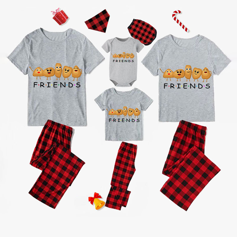 Family Matching Pajamas Exclusive Design Is Potato Friends Gray Short Long Pajamas Set