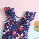 Toddler Kids Girl One Piece Swimwear Independence Day National Flag Prints Swimsuit