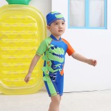 Toddler Kids Boy One Piece Swimwear Cartoon Beach Dinosaurs Swimsuit with Swim Cap