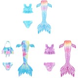 Toddler Girls 3 Pieces Swimwear Fish FinMermaid Lace Collar Bikini Swimsuit