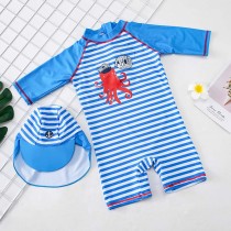 Toddler Kids One Piece Swimwear Striped Octopus Swimsuit with Sun Hat