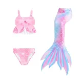 Toddler Girls 3 Pieces Swimwear Mermaid Lace Bowknot Bikini Swimsuit