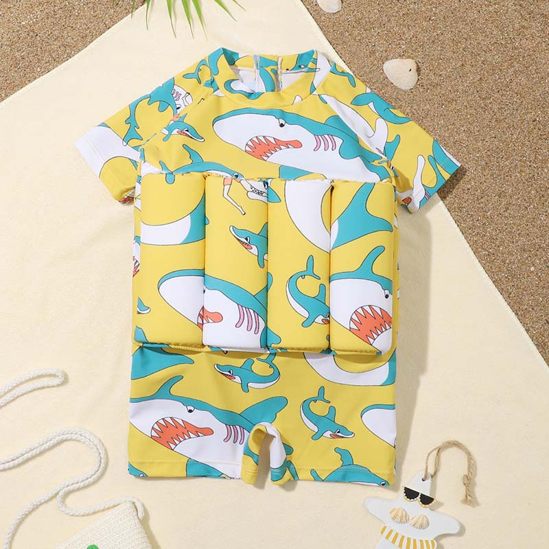 Toddler Kids Boy Swimwear Cartoon Shark Prints Float Adjustable Buoyancy Swimsuit
