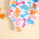 Toddler Girls One Piece Swimwear Cartoon Dinosaurs Ruffles Swimsuit