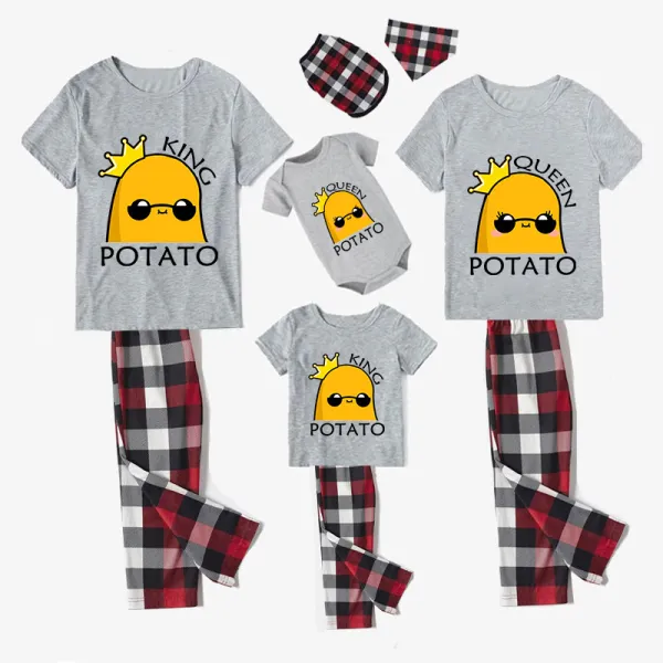 Family Matching Pajamas Exclusive Design Is Potato King And Queen Gray Pajamas Set