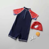 Toddler Kids Boy 2 Pieces Swimwear Cartoon Spider Short Swimsuit with Swim Cap