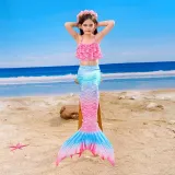 Toddler Girls 3 Pieces Swimwear Mermaid Halter Bikini Swimsuit