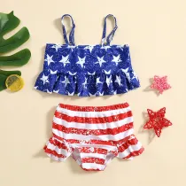 Toddler Kids Girl Two Pieces Swimwear Independence Day National Flag Prints Sling Swimsuit