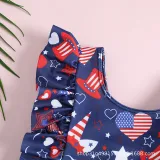 Toddler Kids Girl One Piece Swimwear Independence Day National Flag Prints Swimsuit