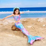 Toddler Girls 3 Pieces Swimwear Mermaid Halter Bikini Swimsuit