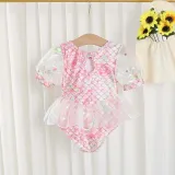 Toddler Girls Swimwear Puffy Sleeve Fish Scale Swimsuit with Bucket Hat