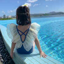Toddler Girls One Piece Swimwear Ruffled Collar Backless Swimsuit
