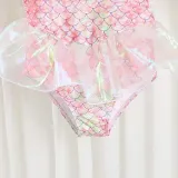 Toddler Girls Swimwear Puffy Sleeve Fish Scale Swimsuit with Bucket Hat