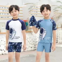 Toddler Kids Boy Two Pieces Swimwear Space Astronauts Swimsuit with Swim Cap