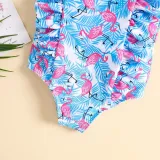 Toddler Girls One Piece Swimwear Cartoon Flamingos Ruffles Swimsuit