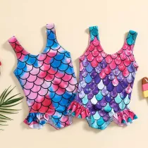 Toddler Girls One Piece Swimwear Cartoon Dinosaurs Ruffles Swimsuit