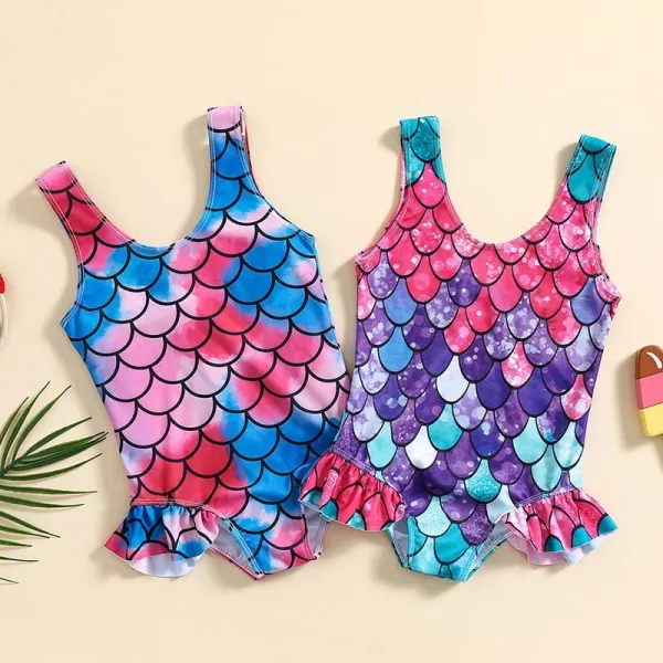 Toddler Girls One Piece Swimwear Cartoon Dinosaurs Ruffles Swimsuit
