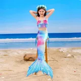 Toddler Girls 3 Pieces Swimwear Fish FinMermaid Lace Collar Bikini Swimsuit