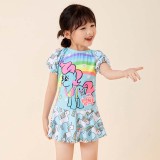 Toddler Girls Two Pieces Swimwear Rainbow Pony Skirt Swimsuit