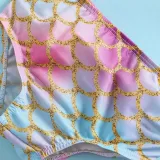 Toddler Girls 2 Pieces Purple Fish Scale Swimwear Tassels Halter Swimsuit with Hair Ties