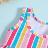 Toddler Girls Two Pieces Swimwear Bowknot Colorful Stripes Swimsuit