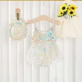 Toddler Girls Swimwear Sling Sequin Fish Scale Swimsuit with Bucket Hat