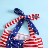 Toddler Kids Girl Two Pieces Swimwear Independence Day National Flag Halter Bowknot Swimsuit