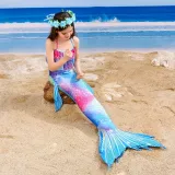 Toddler Girls 3 Pieces Swimwear Fish FinMermaid Lace Collar Bikini Swimsuit