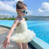 Toddler Girls One Piece Swimwear Sling Mesh Tutu Ballet Skirt Swimsuit