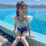 Toddler Girls One Piece Swimwear Ruffled Collar Backless Swimsuit