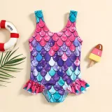 Toddler Girls One Piece Swimwear Cartoon Dinosaurs Ruffles Swimsuit