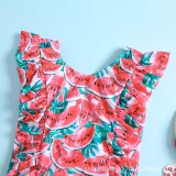 Toddler Girls One Pieces Swimwear Palm Leaves Watermelon Prints Swimsuit