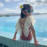 Toddler Girls One Piece Swimwear Ruffled Collar Backless Swimsuit