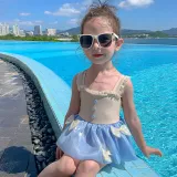 Toddler Girls One Piece Swimwear Lace Butterfly Mesh Skirt Swimsuit