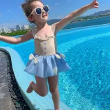 Toddler Girls One Piece Swimwear Lace Butterfly Mesh Skirt Swimsuit
