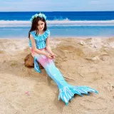 Toddler Girls 3 Pieces Swimwear Fish FinMermaid Lace Collar Bikini Swimsuit