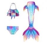 Toddler Girls 3 Pieces Swimwear Mermaid Bowknot Halter Bikini Swimsuit