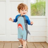 Toddler Kids Boy One Piece Swimwear Cartoon Shark Sun Protection Swimsuit