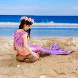 Toddler Girls 3 Pieces Swimwear Fish FinMermaid Lace Collar Bikini Swimsuit
