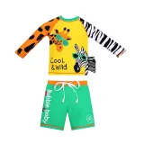 Toddler Kids Boy Two Pieces Swimwear Cartoon Cool & Wild Horse Swimsuit with Swim Cap
