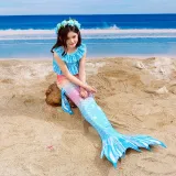 Toddler Girls 3 Pieces Swimwear Fish FinMermaid Lace Collar Bikini Swimsuit