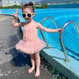 Toddler Girls One Piece Swimwear Sling Mesh Tutu Ballet Skirt Swimsuit