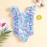 Toddler Girls One Piece Swimwear Cartoon Flamingos Ruffles Swimsuit
