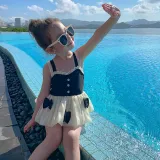 Toddler Girls One Piece Swimwear Lace Butterfly Mesh Skirt Swimsuit