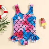 Toddler Girls One Piece Swimwear Cartoon Dinosaurs Ruffles Swimsuit