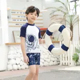 Toddler Kids Boy Two Pieces Swimwear Space Astronauts Swimsuit with Swim Cap