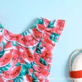 Toddler Girls One Pieces Swimwear Palm Leaves Watermelon Prints Swimsuit