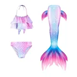 Toddler Girls 3 Pieces Swimwear Mermaid Bowknot Halter Bikini Swimsuit