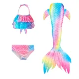 Toddler Girls 3 Pieces Swimwear Mermaid Bowknot Halter Bikini Swimsuit
