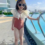 Toddler Girls One Piece Swimwear Ruffled Collar Backless Swimsuit